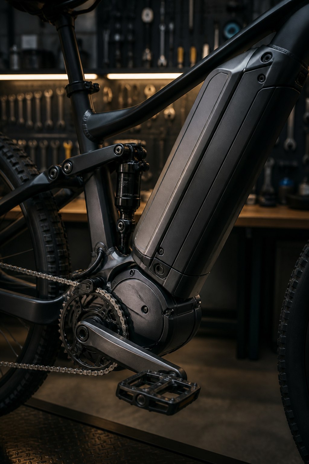 Dettaglio del motore e della batteria di una e-bike